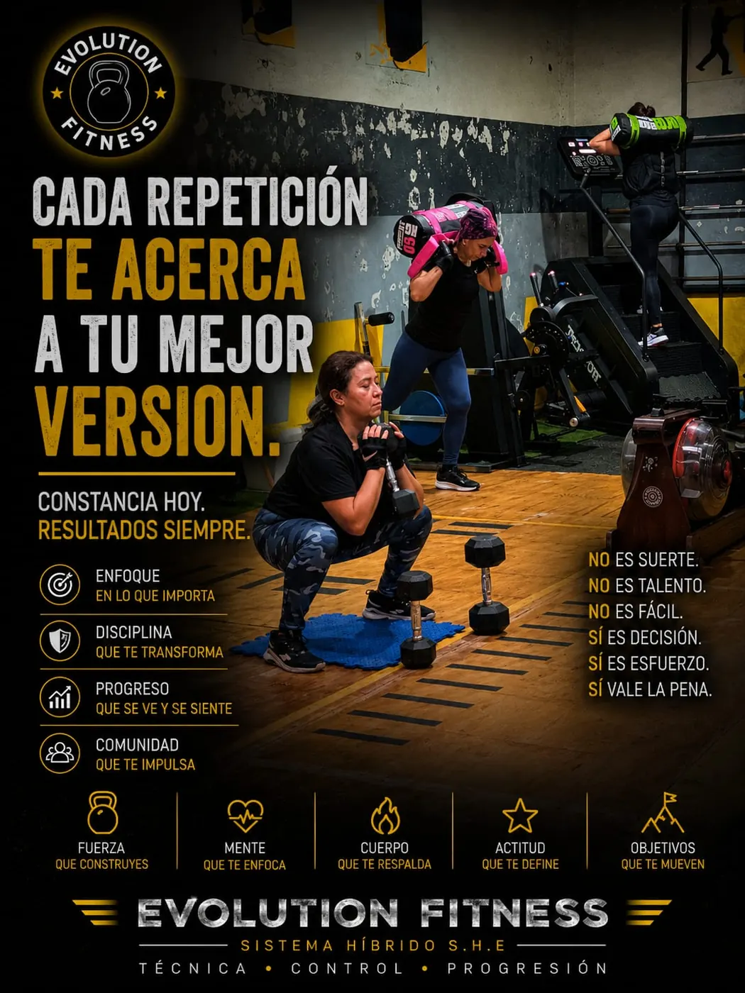 Alumno entrenando con constancia y propósito en Evolution Fitness