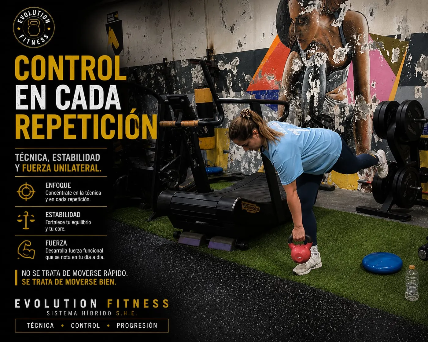 Pieza motivacional sobre control en cada repetición en Evolution Fitness