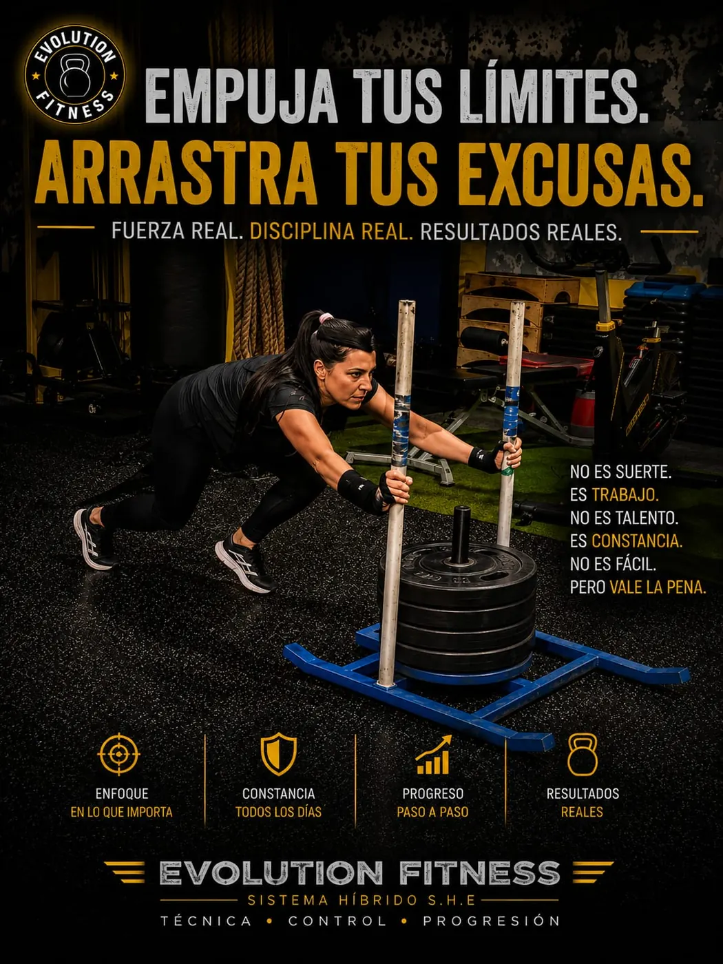 Pieza motivacional sobre empujar límites con método en Evolution Fitness