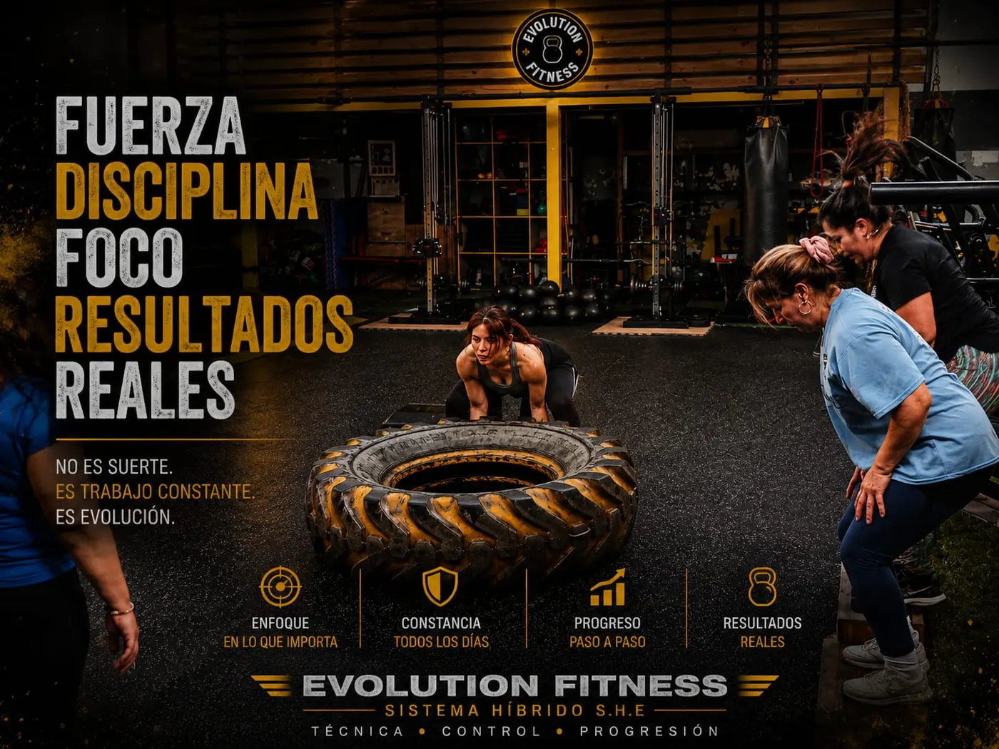 Disciplina y foco durante una sesión de entrenamiento Evolution Fitness