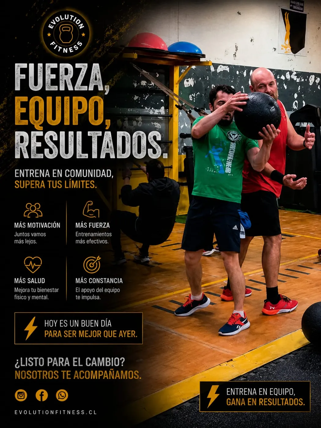 Entrenamiento en equipo y resultados dentro de Evolution Fitness