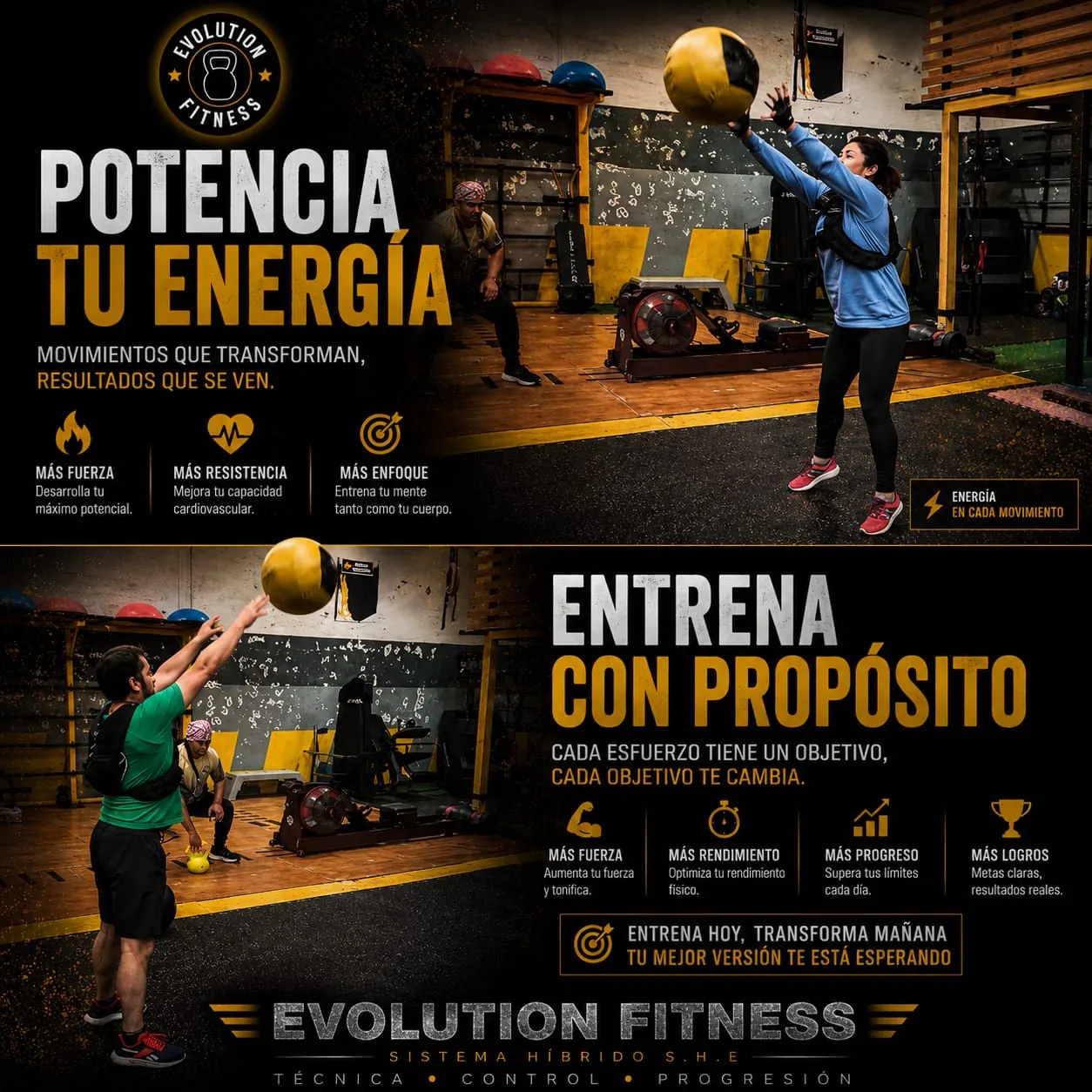 Pieza motivacional sobre potenciar la energía entrenando en Evolution Fitness